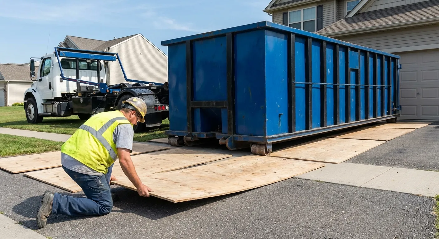 Driveway protection and delivery preparation for dumpster rental in College Station, TX