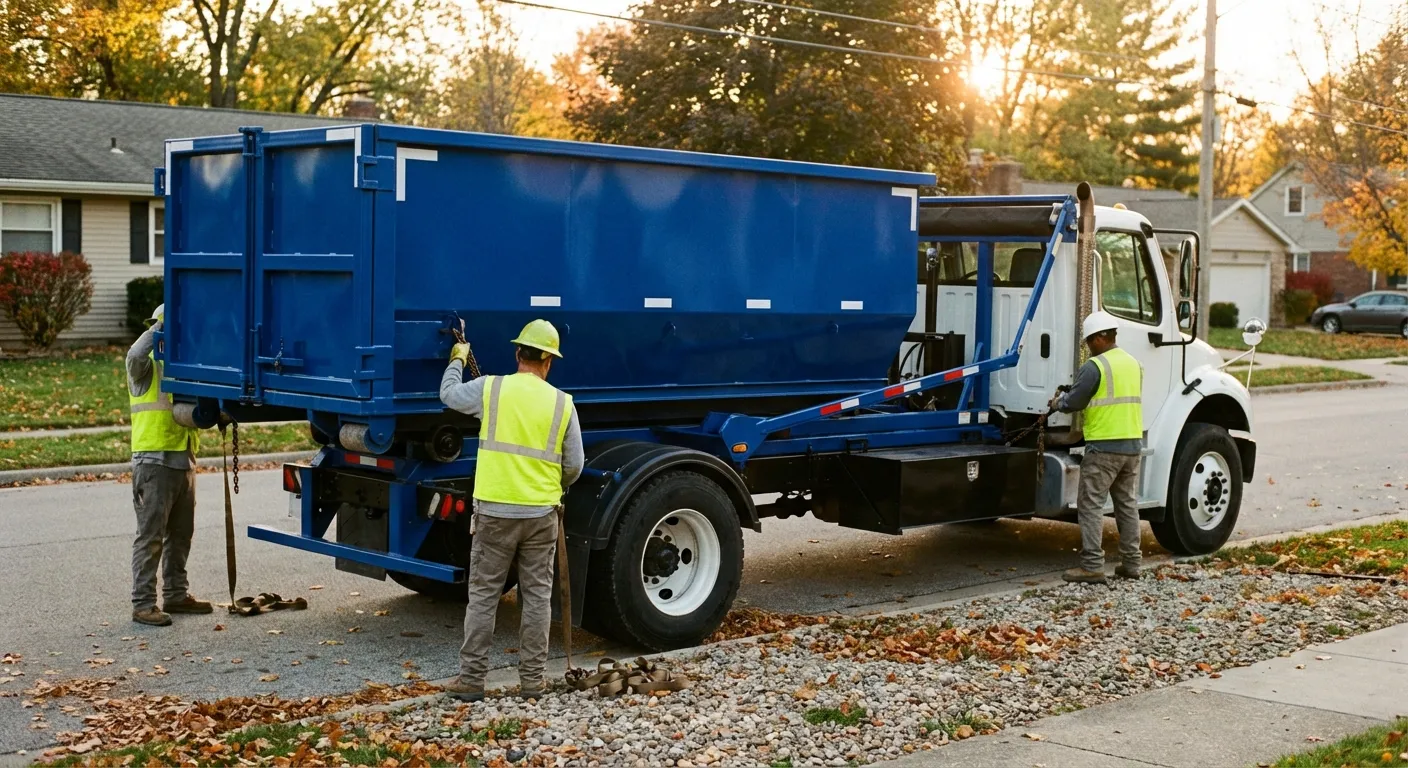 Roll-off dumpster delivery truck in College Station, TX