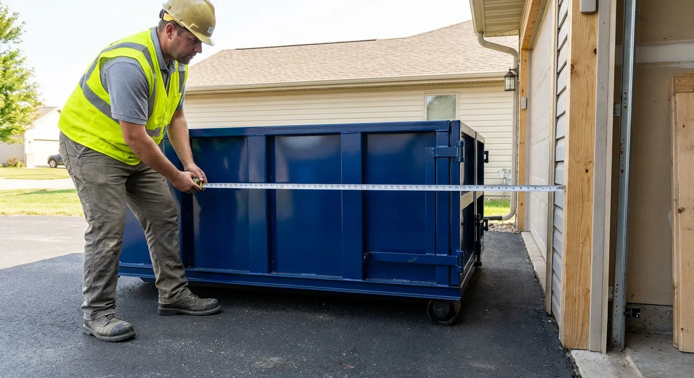 Site assessment for dumpster placement showing clearance requirements in College Station, TX