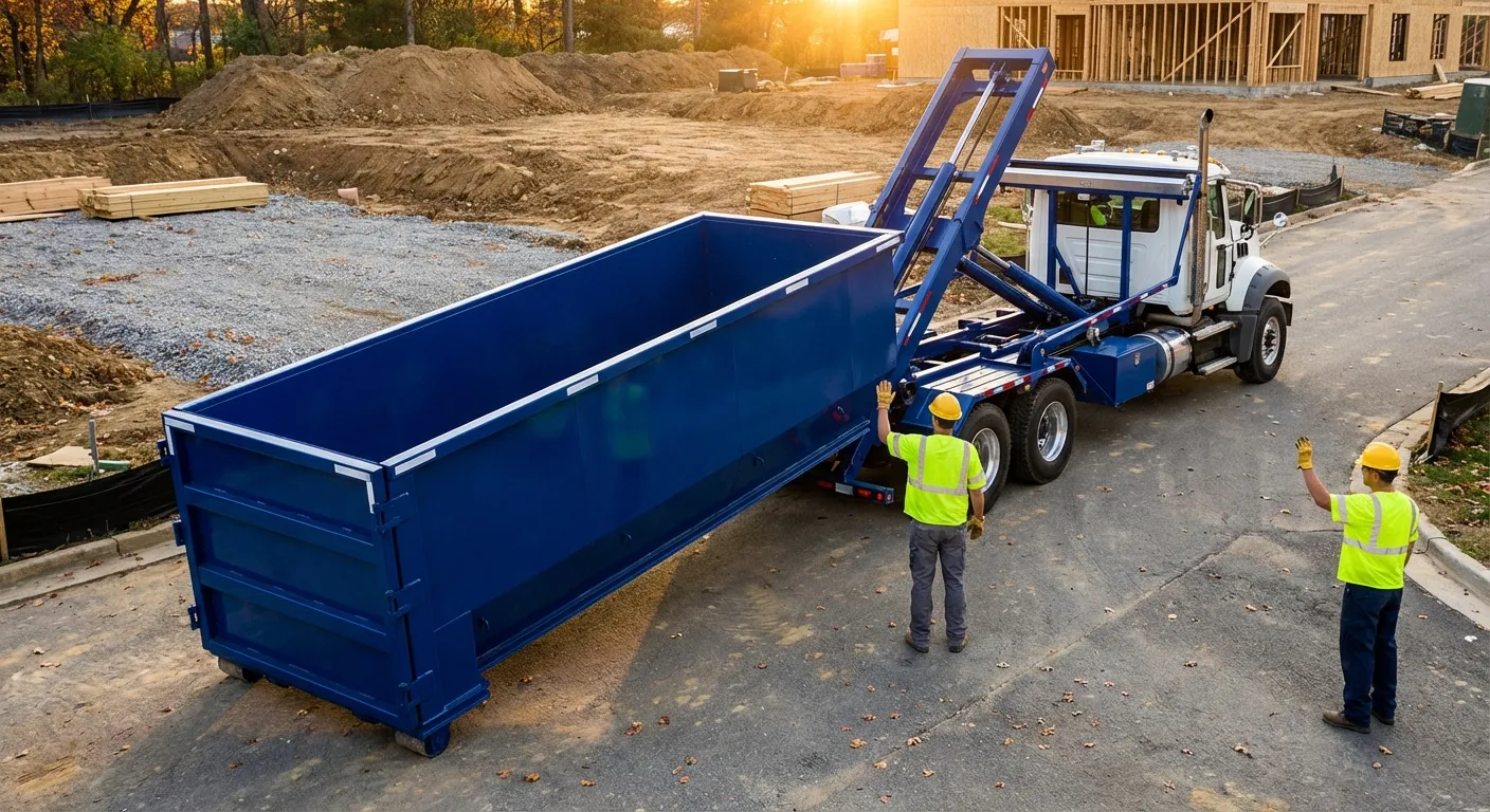 Construction dumpster delivery truck in College Station, TX