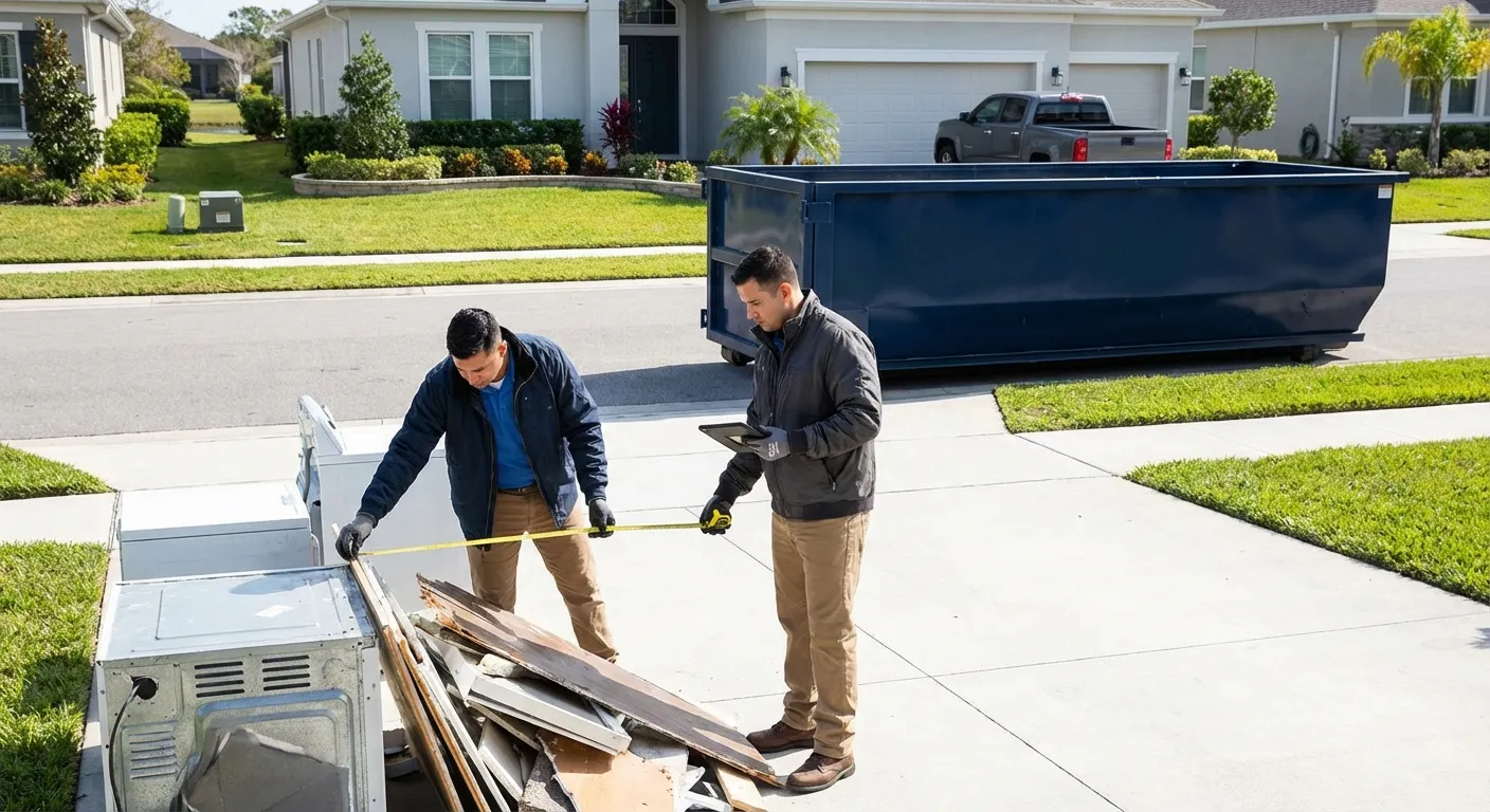 Concrete dumpster rental delivery truck in College Station, TX